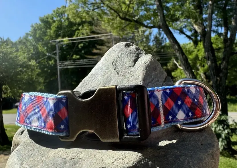 Dog Collar Stars Fourth Of July Patriotic American Flag Large Handmade Heavy NEW