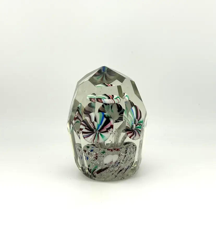 Vintage Bohemian Faceted Floral Paperweight 2.5”x 3.75”