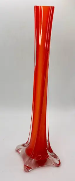 Soliflore Cased Glass MCM Flame Orange Hand Blown Bud Vase