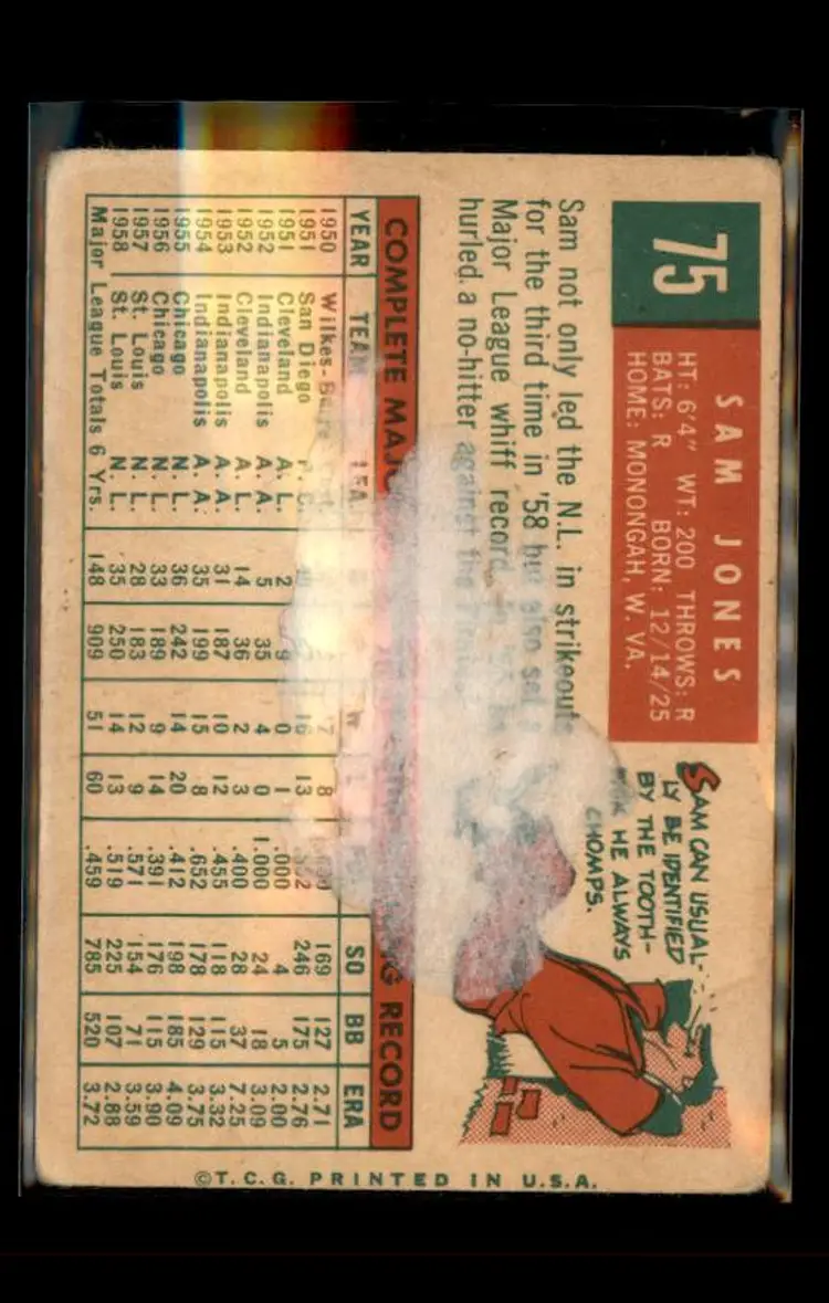 1959 Topps #75 Sam Jones - (pk4) - St. Louis Cardinals