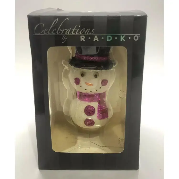 Celebrations Christopher Radko Glitter Snowman Purple Scarf Christmas Ornament New