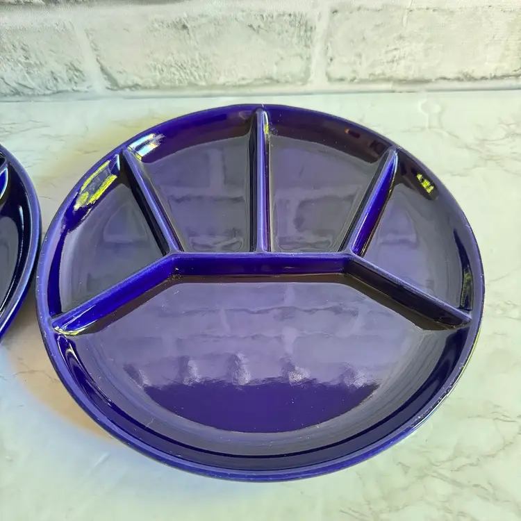 Pair Vintage Cobalt Blue Gerz Fondue Plates 60s W Germany Divided Tapas