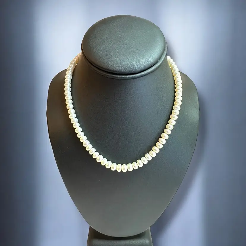 16” CULTURED PEARL NECKLACE STERLING SILVER CLASP SIGNED HONORA RONDEL WHITE VTG