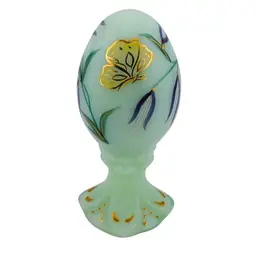 Fenton Glass Jadeite Egg Butterfly Floral Hand Painted Signed Vintage
