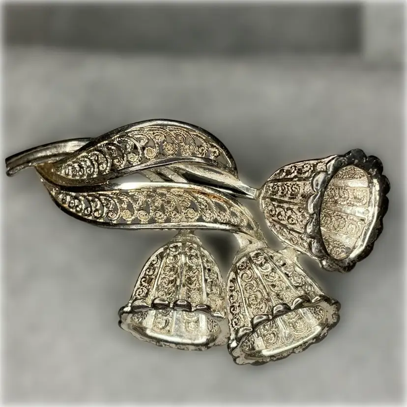 .925 Sterling Germany Floral Filagree Brooch