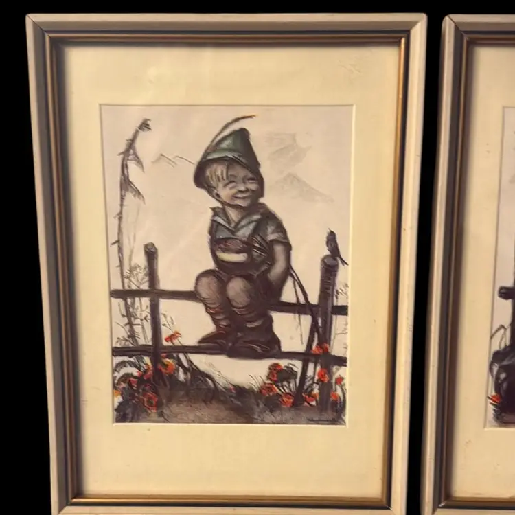 2 vintage German M.J. Hummel art prints