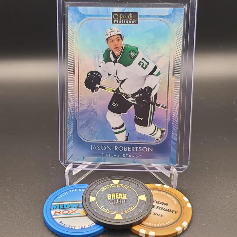 2021-22 Upper Deck O-Pee-Chee Platinum Jason Robertson Arctic Freeze Parallel Numbered 62/99 - Dallas Stars Hockey Card