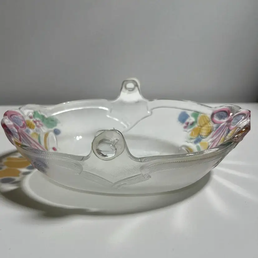 Vintage Mikasa glass bowl oval flashed bells bows 9.5" x 7.75" x 3.5"