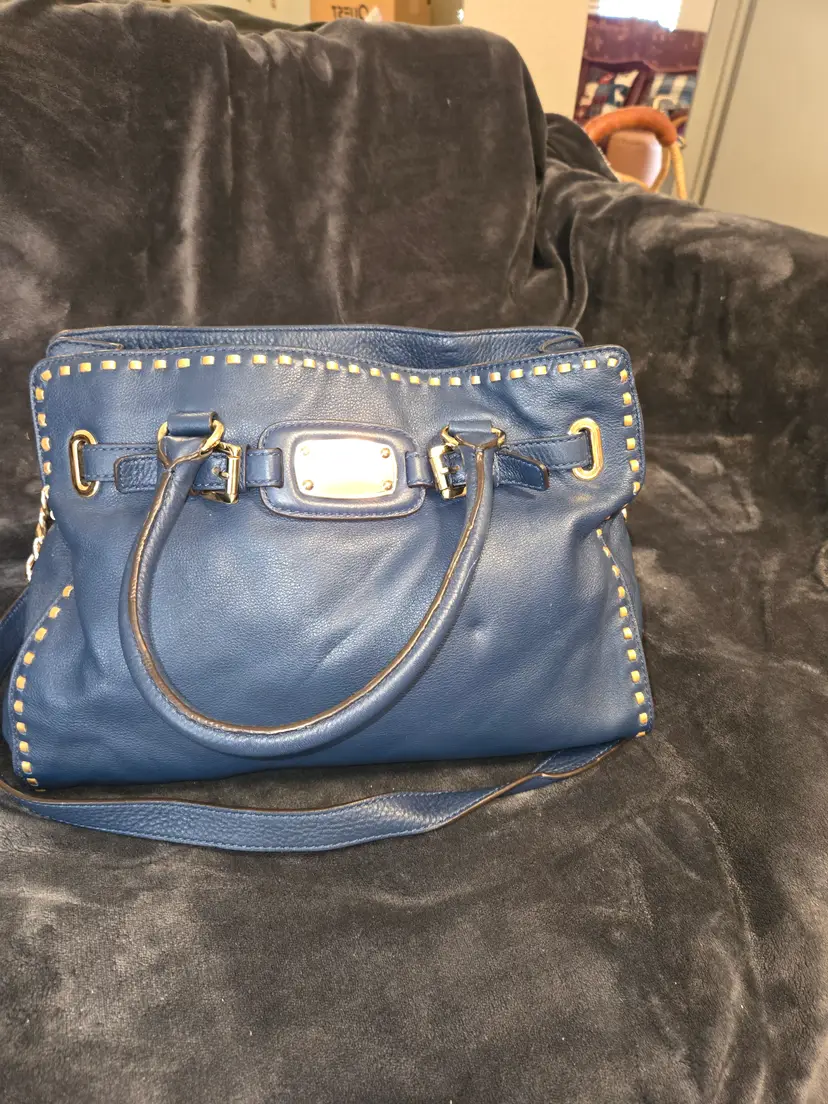 MICHAEL KORS Hamilton Collection Large Blue Handbag with Gold grommet detail