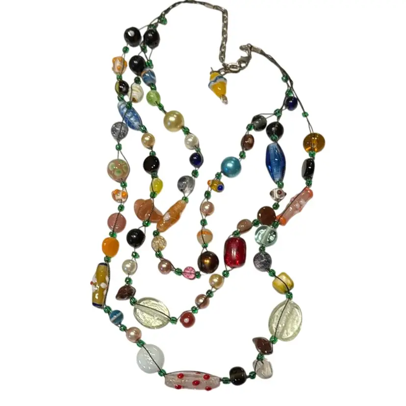 Necklace Gorgeous Vintage Venetian Glass Necklace - 3 Graduated Strands - Handblown Intricate Lampwork Beads - 22”