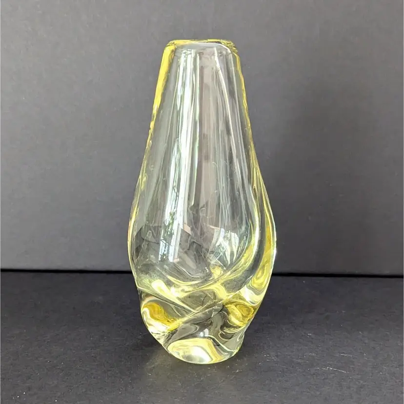 Handblown Art Glass Miloslav Klinger for Zelezny Brod Citrine Yellow Bud Vase