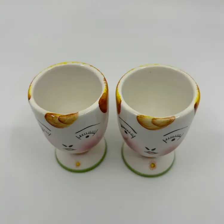 2 Vintage Hand Painted Lady Head Porcelain Egg Cups