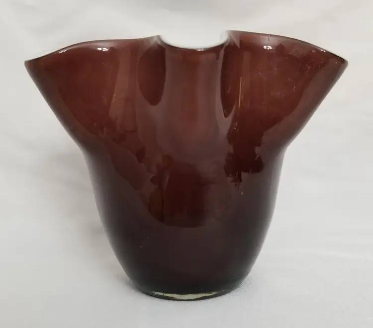 Italian Venini Style Purple Amethyst Cased Art Glass Handkerchief Vase