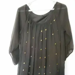 AGB Sz M Sheer Black Gold accents Blouse w/solid underlayer Top