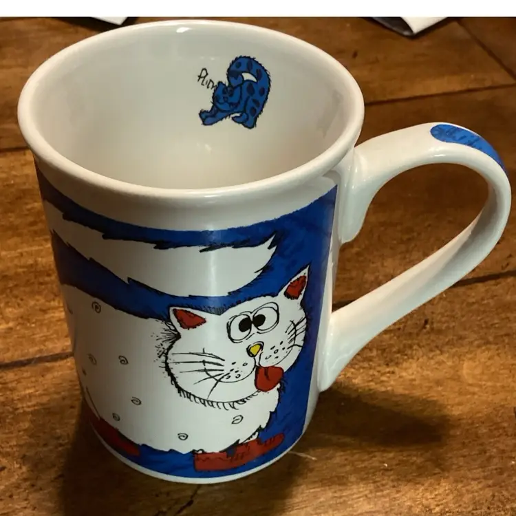 Meow Ceramic Coffee Mug Cat Cartoon Cat White &orange Cats Meow 10oz