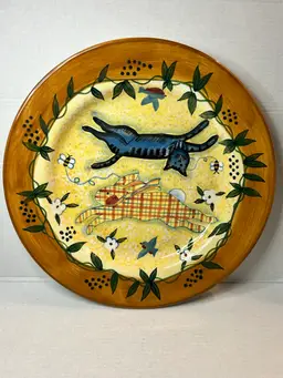 Vintage 2001 Lang & Wise Earthenware Plate by Susan Winget Cat & Rabbit
