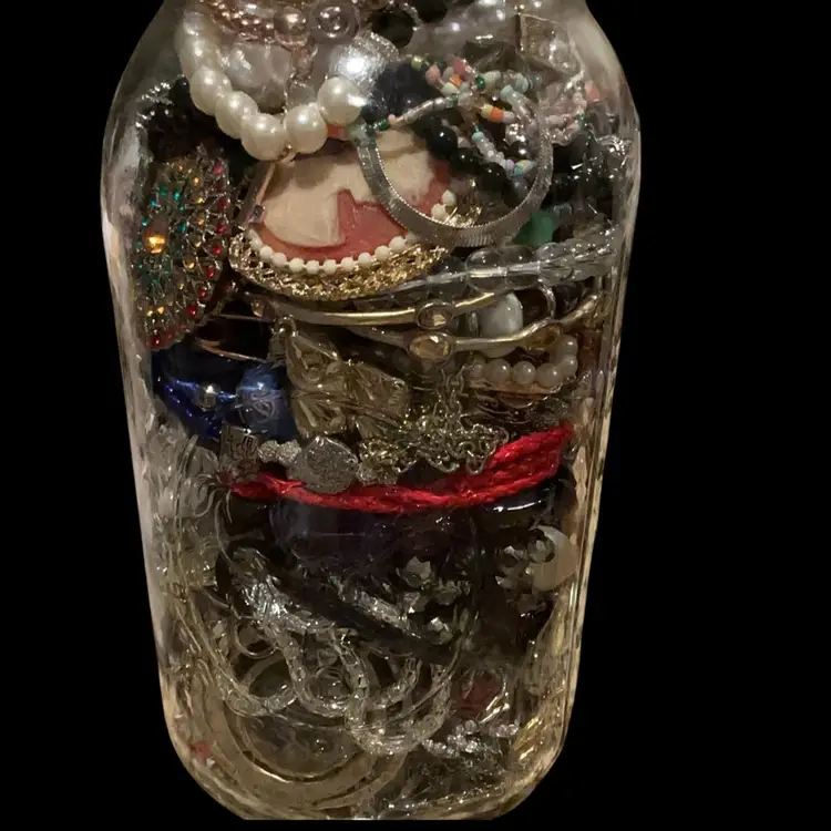 1/2 Gallon 6 lb. Jar of Jewelry 925 Sterling, Costume to Vintage