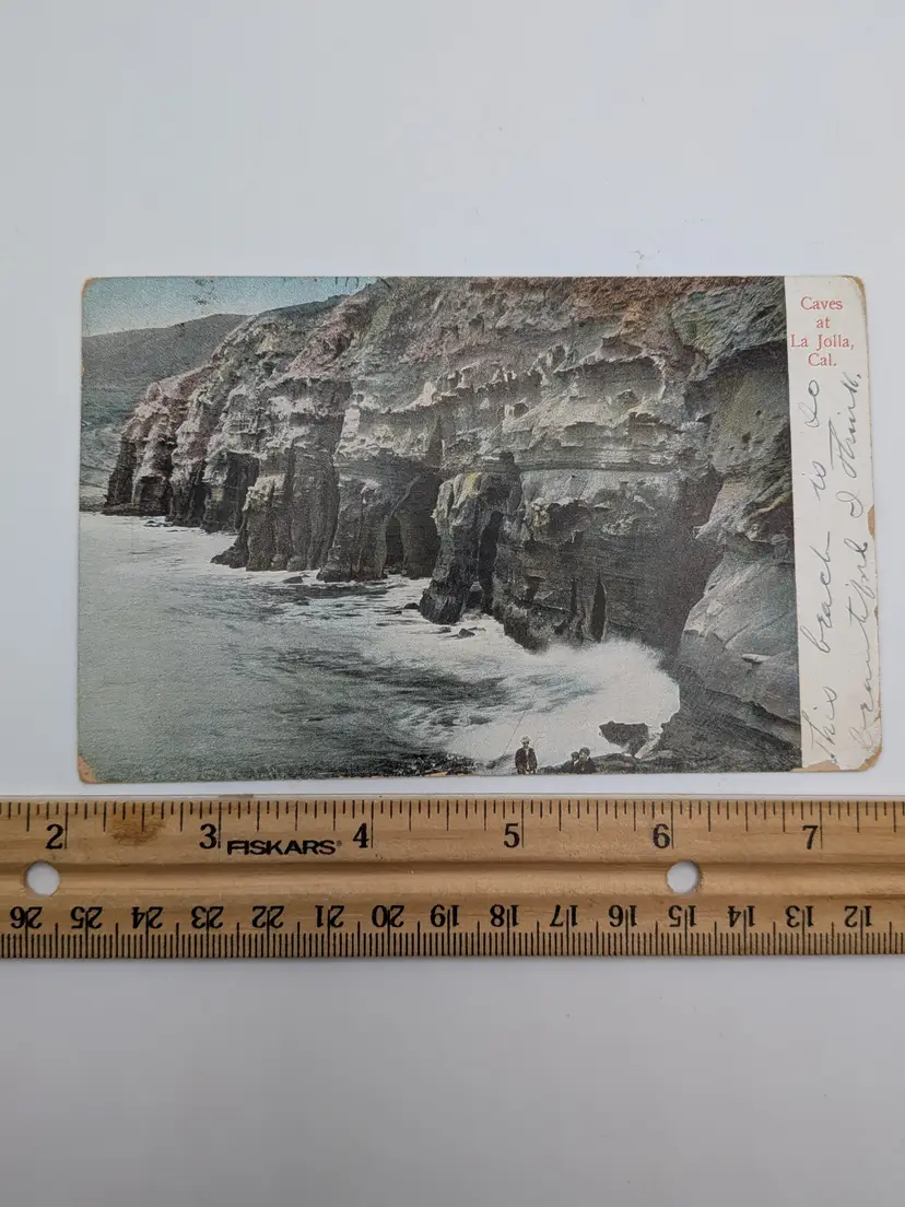 E94. Antique Postcard Caves at La Jalla California POSTMARKED 1910 Green 1¢ Stamp Colored Photo