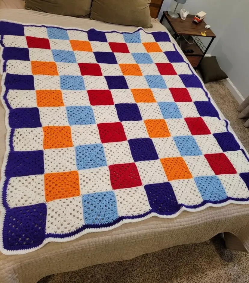 Handmade Quilt - 36 - Granny Square Quilt Colorful 60 X 52