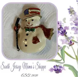 Vintage Gold Tone Patriotic Enamel  Snow Man Brooch