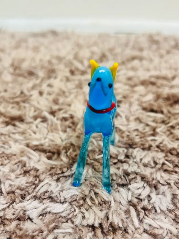 Vintage  Blue Glass Dog Figurine Hand Blown  2” Lx 3” T  Very Cute