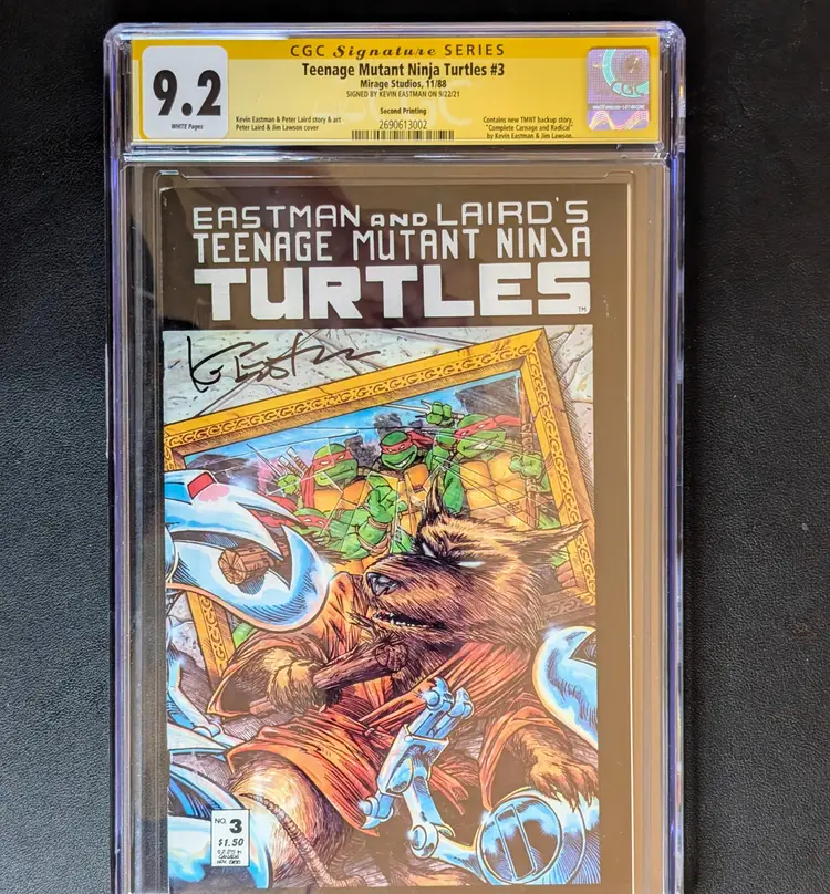 Teenage Mutant Ninja Turtles 3 2nd Print CGC 9.2 Signed by Kevin Eastman