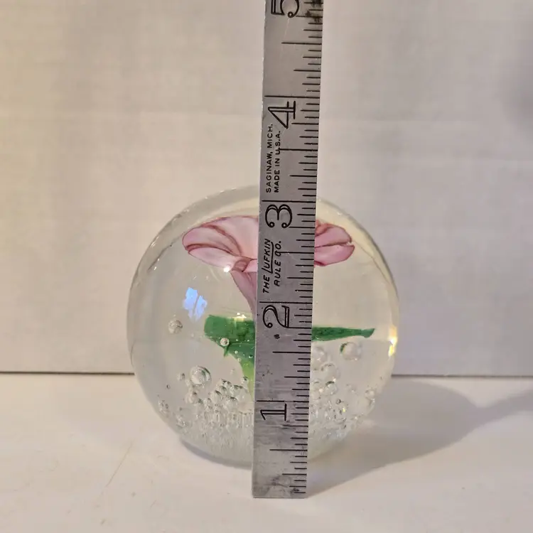 Pink Flower Art Glass Paperweight