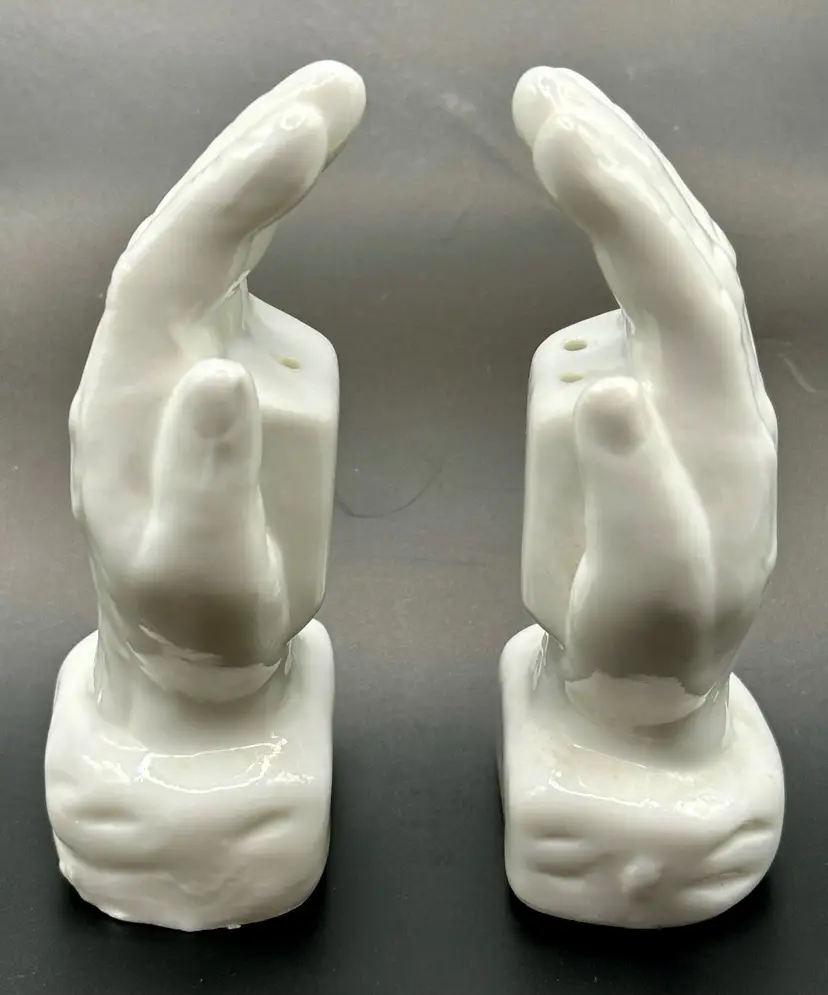 Vintage Praying Hands White Ceramic Salt & Pepper Shakers, Unbranded