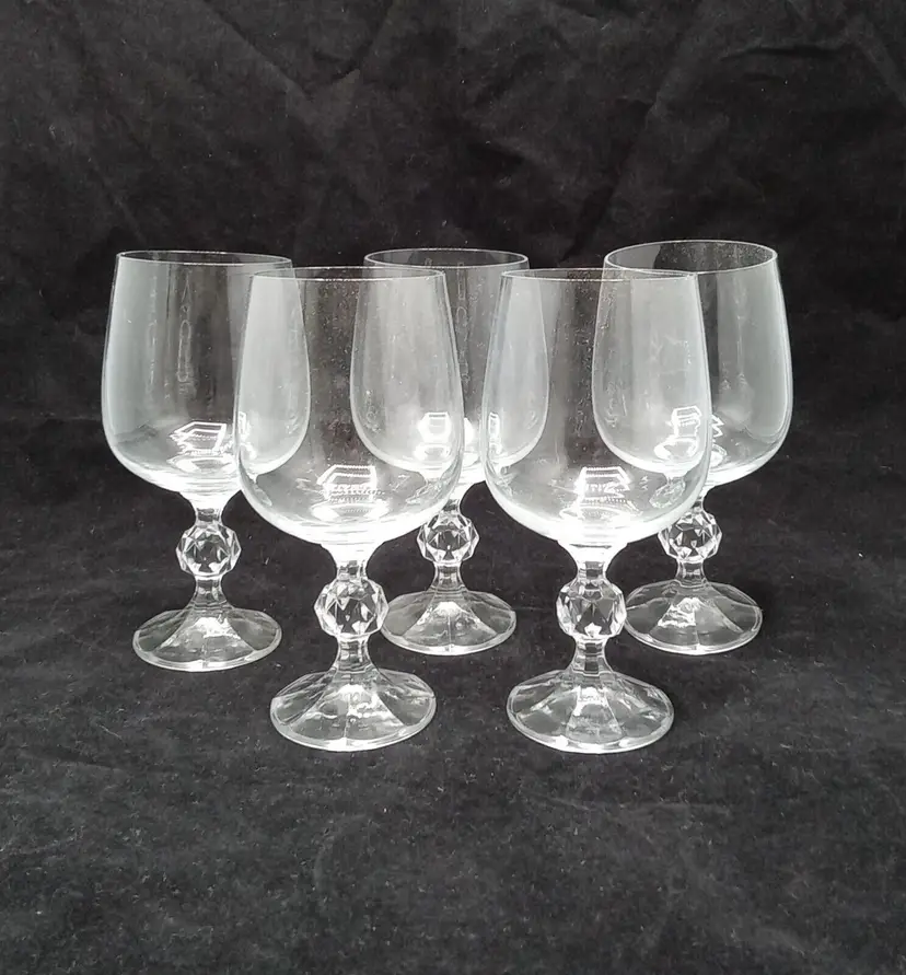 Claudia Crystal Wine Water Goblet 6 1/2" IMPORT ASSOC Beautiful Set of 5