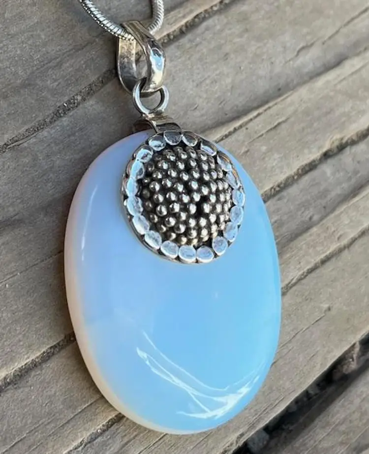 Opalite Flower Floral 925 Sterling Silver Chain Necklace