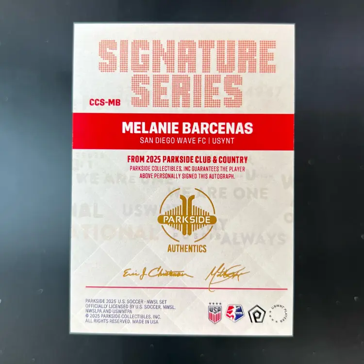 Melanie Barcenas 2025 Parkside Club & Country Signature Series Autograph USWNT Soccer Card