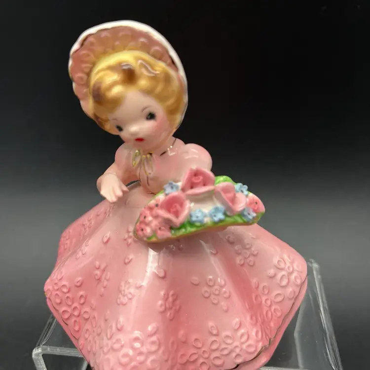 Josef Original May Birthday Pink Girl 4” Flower Basket