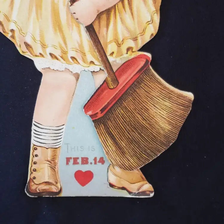 Valentine Day Card Mechanical Parts "This is FEB. 14 ❤" 7½" tall Vintage READ DESCRIPTION