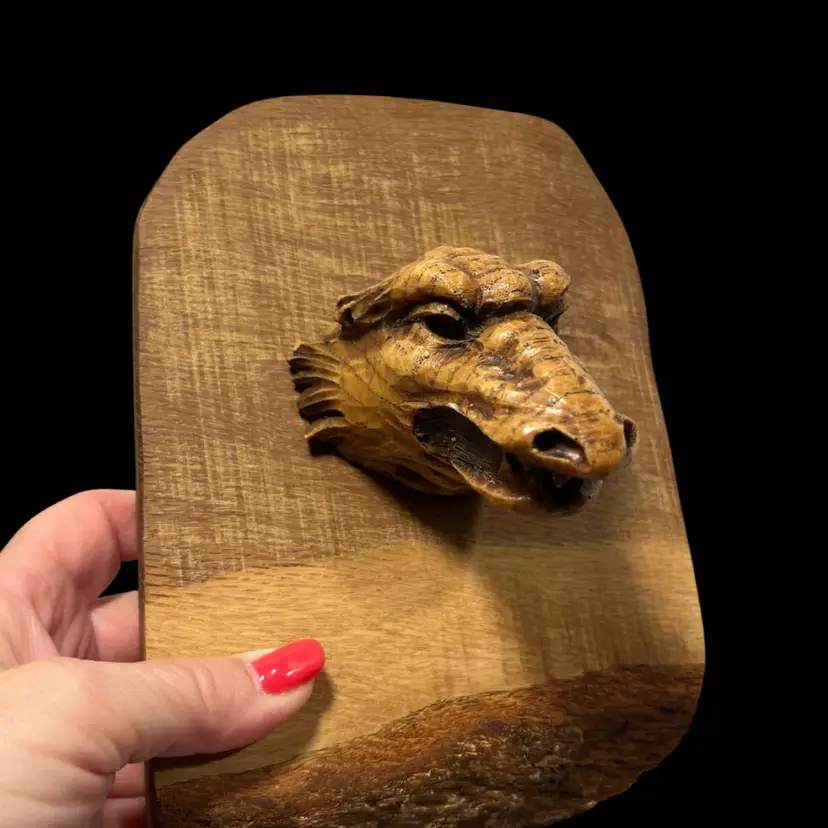 *(read) Mythical Dragon Or Serpent Creature Carved Wooden Sculpture Wall Art | 8” *(read)