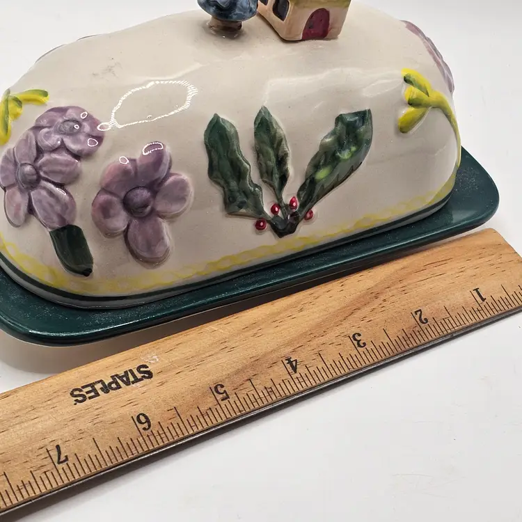 Anthropology Natalie lete butter dish Christmas cottage vintage