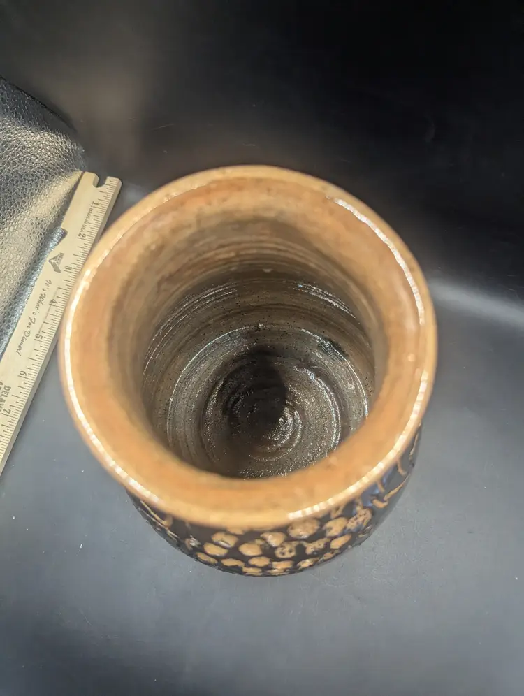 Vintage 1988 Signed Johnston Stoneware Vase Beautiful Grape Cutout Design