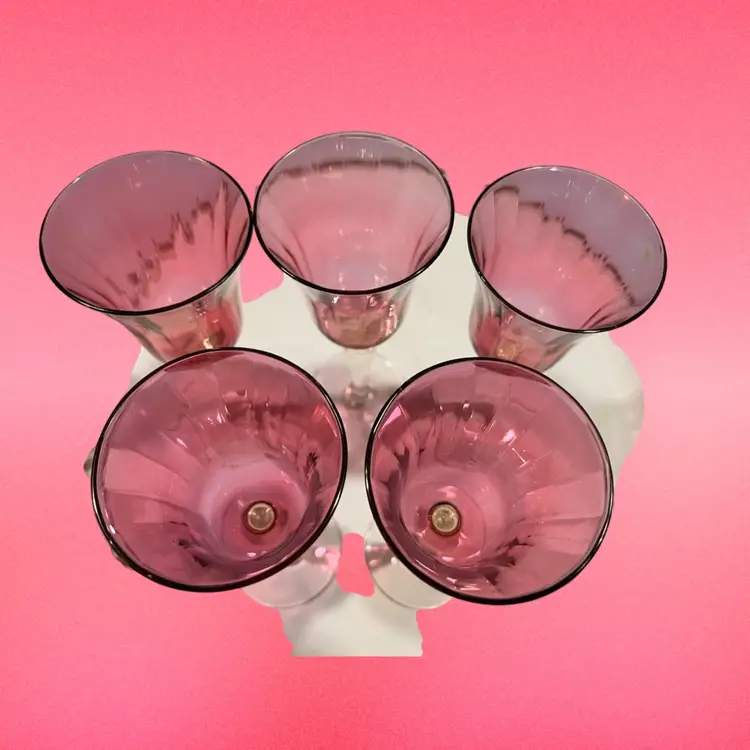 Pink Luster Port Cordial Glasses Set Of 5 About 5.75 Inches Tall