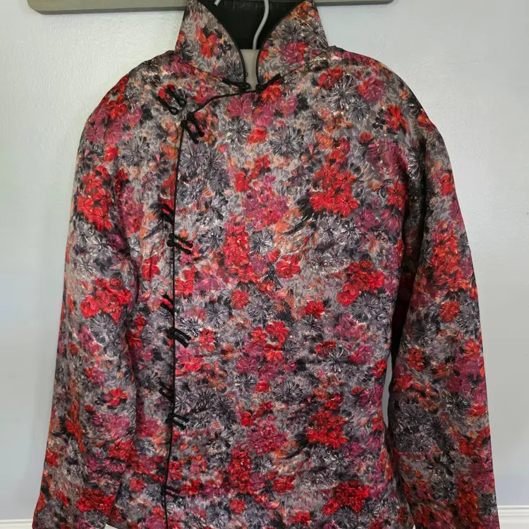 Asian-Style Lightly- Insulated Jacket/Unique Floral Design XS