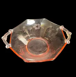 Pink Depression Octagonal Glass Bowl w/ Handles-Imperial Glass Company-Molly Pattern