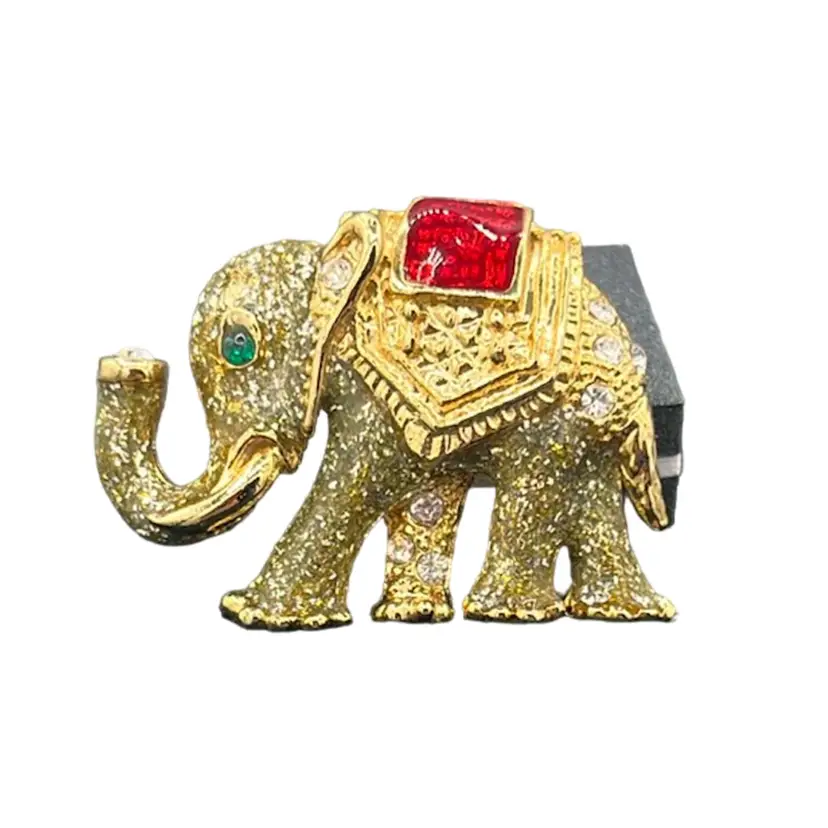VTG Enamel & Rhinestone Goldtone Elephant Brooch
