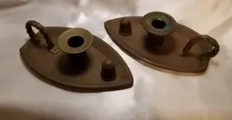 Vintage Primitive Arts & Crafts Copper and Brass Candlestick Holders