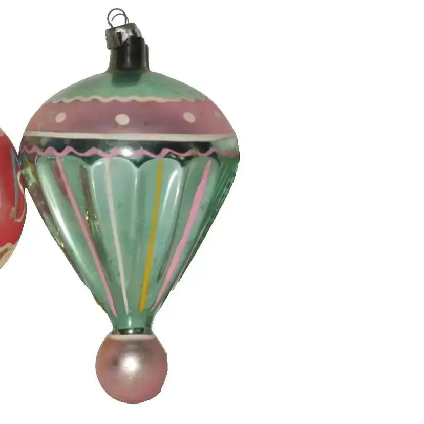 Vintage Blown Glass Fluted Pastel, Hot Air Balloon Christmas Ornament from Poland