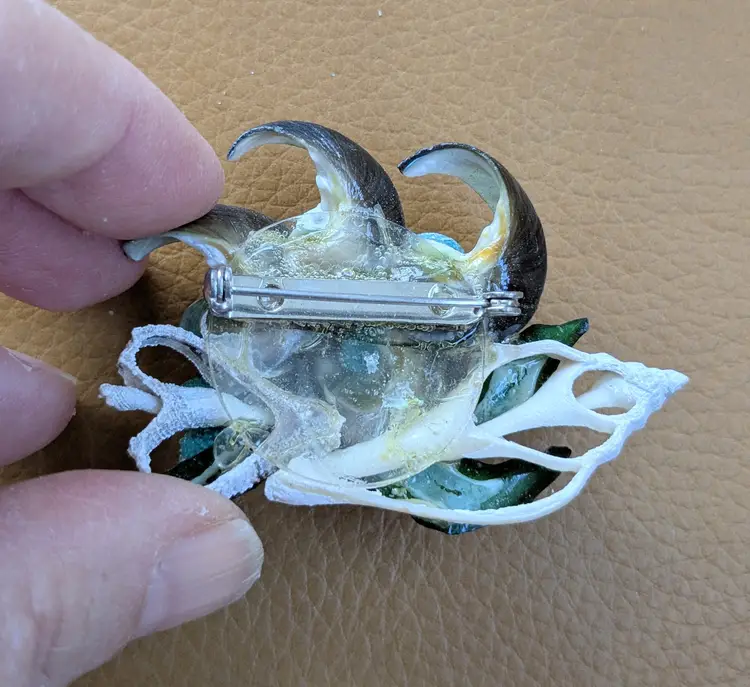 Vintage Brooch with Pearlized Aqua Shells