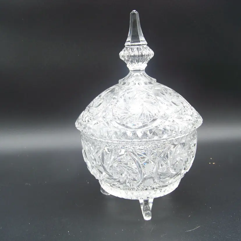 Vintage Lead Crystal Cut Glass Candy Dish Pin Wheel with Star of David