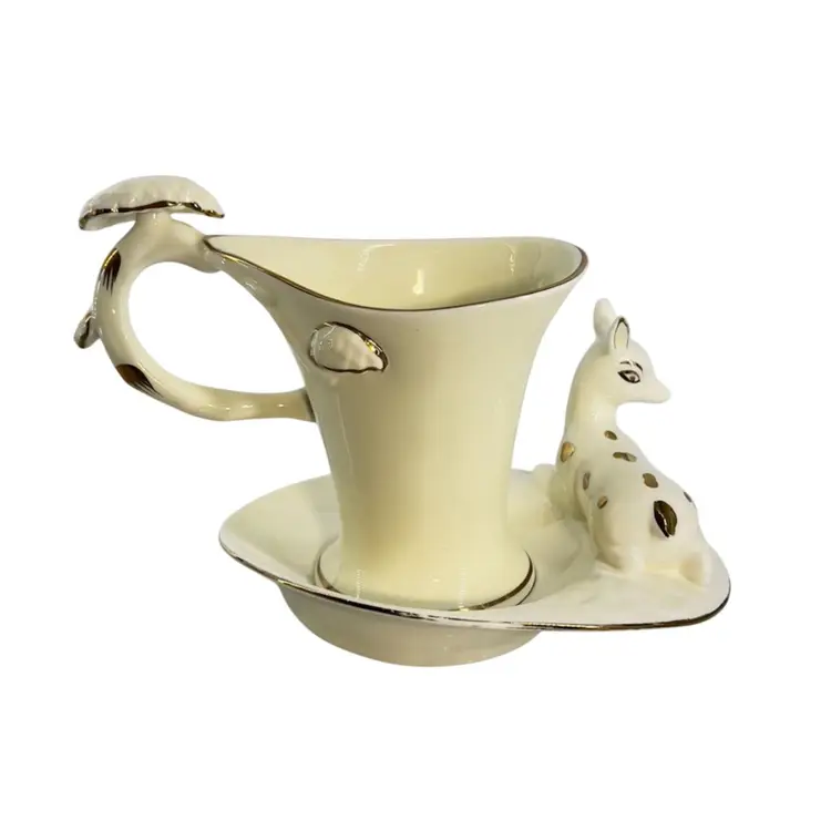 Cup & Saucer Set
Deer Figurine 
Porcelain By Durant
Mushroom Motif Gold Trim 
1960s



Christmas Holiday Hosting 
Party Celebration Winter Gift
Thanksgiving Harvest Autumn