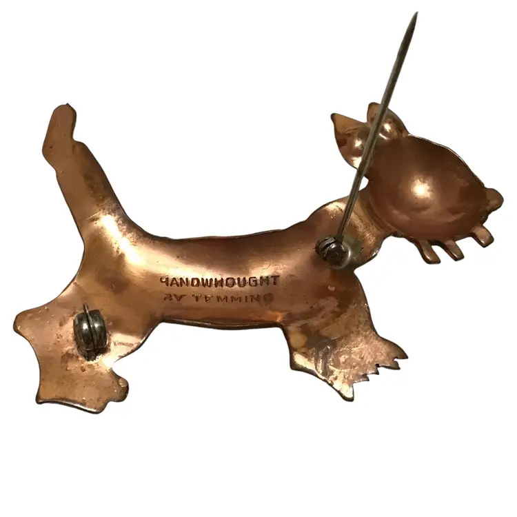Handwrought by Temming Signed Copper Cat Brooch Pin Betty & Martin Koop Rare Vintage Dog