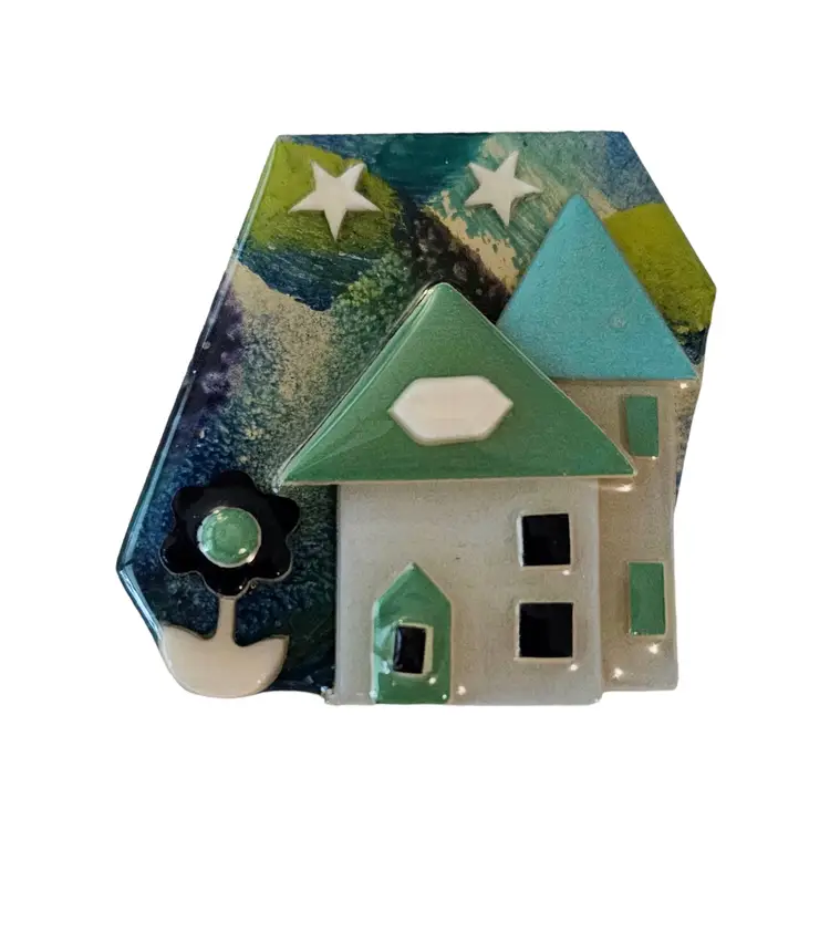 Lucinda Flower Stars Blue And Green House Pin L247