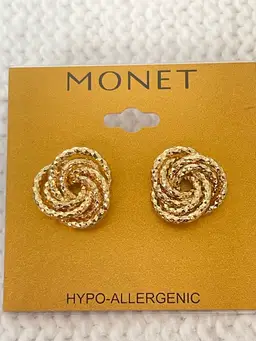 Monet Gold-Tone Textured Knot Pierced Earrings