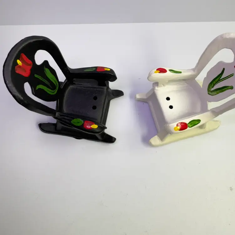 Vintage Metal Rocking Chairs Salt and Pepper Shakers Tulip Floral Design