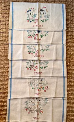 Vintage Hand-Embroidered Lovebird Tea Towels – Set of 6